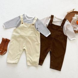 Clothing Sets Korean Style Spring Autumn Toddler Baby Girl Clothes Set Cotton Long Sleeve Striped Top Corduroy Suspenders Children