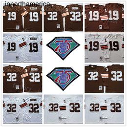 Throwback Football 75th Anniversary 19 Bernie Kosar Jersey 1964 1986 Vintage 32 Jim Brown Mitchell and Ness Team Brown Color
