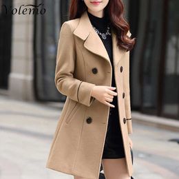 Women's Wool Blends Volemo Plus Size Autumn Winter Jacket Womens Double Breasted Solid Color Coat Korean Slim Female Woolen Clothing 221123