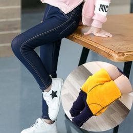 Trousers Winter Pants For Girls Children Warm Leggings Kids Slim Thick Velvet Jeans 3-11Years Baby Girl Stretch Pencil 221123