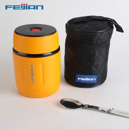 Water Bottles FEIJIAN Lunch Box Food Thermos 1810 Stainless Steel Portable Soup Containers Suitable For Home And Travel 500ML Tumbler 221122