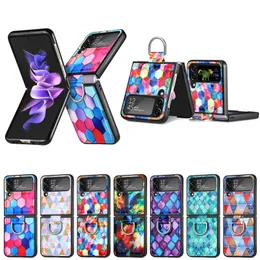 Luxury Ultra Slim Hard Plastic Cases Lattice Mandala Magic ZOOM Colourful With Ring Holder Shockproof For Samsung Galaxy Z Flip 3 4 5G Flip4 Flip3