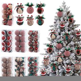 Christmas Decorations 8Pcs Red Green Plaid Pattern Christmas Balls With Pine Cone Woolen Decor Hanging Balls Rustic Christmas Tree Decorations Pendant 221123