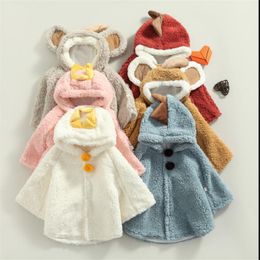 Coat Cute Baby Plush Autumn Winter Long Bat Sleeve Buttons Hoodie Cartoon 3D Hat Hooded Jacket Warm Smock Outerwear 4 5T 221122