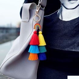 Key Rings Bohemia Gold Rainbow Tassel Key Rings Mti Layer Keychain Holders Bag Hang For Women Fashion Jewellery Gift Drop Delivery Dhbdq