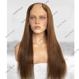 Gloden Blonde Straight Glueless V Part Wig Remy Virgin 100% Human Hair U Shape Half Wigs With Clips 250Density Full Machine