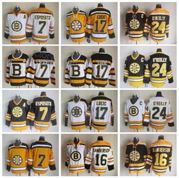 Boston Throwback Bruins Retro Hockey 24 Terry OReilly Jersey 7 Phil Esposito 16 Derek Sanderson 17 Milan Lucic Vintage Classic CCM 75th''Nhl''Shirt