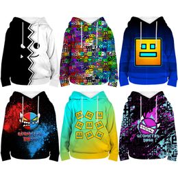 Pullover Kids Geometry Angry Dash 3D Capuz de impressão de meninos meninas Anime Sweatshirts Tops Crianças Pullovers de desenho animado Sudadera Casual Outwears 221122