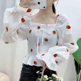 Women's Jumpsuits Rompers Sweet Chiffon Blouse Women Elegant Floral Print Tops Casual Ruffles Long Sleeve Chic Kawaii Shirt Autumn Women's Clothing 221123