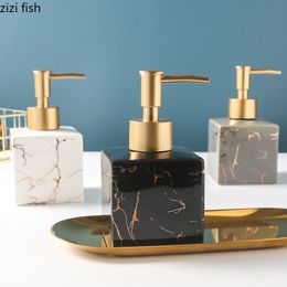Liquid Soap Dispenser Marble Texture Square Portable Bath Supplies Shampoo Empty Bottle Golden Pressing Head Hand Sanitzer 221123