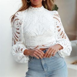 Women's Jumpsuits Rompers Women's Spring and Summer Top Blouse Selling Sexy Perspective Long Sleeve Blouse Back Zipper High Collar Lace Shirt 221123
