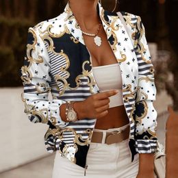 Women's Jackets Printed Bomber Biker Spring Autumn Floral Casual Long Sleeve Pockets Streetwear Coat Female Zipper Slim Outwears 221122