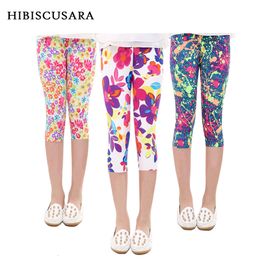 Trousers 3-10years Girls Cropped Floral Print Flower Kids Calf Length Skinny Pants Stretch Leggings Children All-matches Bottoms 221123