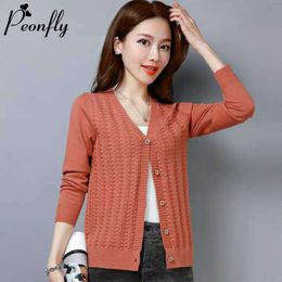 Women's Knits Tees PEONFLY Cardigan Sweaters Female Blue White V Neck Single Breasted Woman Knitted 221123