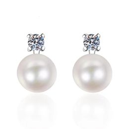 Stud Trendy S925 Silver Natural Pearl Earrings Women Jewelry Plated White Gold D Color with Gra 221119