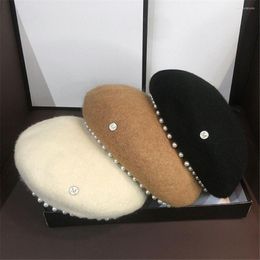 Berets Women Lady French Artist Style Warm Winter Solid Colour Autumn Caps Pearl Beret Wool Beanie Hat