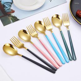 Dinnerware Sets Mirror Gloss Stainless Steel Tableware For Camping Coffee Dessert Spoon Teaspoon Fruit Salad Fork Long Handle Kitchen