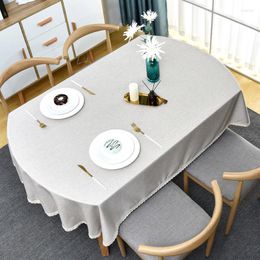 Table Cloth Tablecloth Oval 200cm Solid With Lace Linen Cover Farmhouse Ellipse Waterproof Simple Rustic Modern Style Home