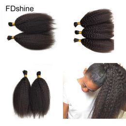 Cabelo humano malaio, cabelo liso e crespo em massa para trança, 3 pacotes de cabelo liso e sedoso, cor natural, pode ser tingido fdshine