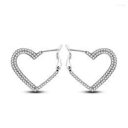 Hoop Earrings Luxury Pave Zircon Asymmetrical Big Heart For Women Girl Female Silver Colour Fashion Design Jewellery 2022