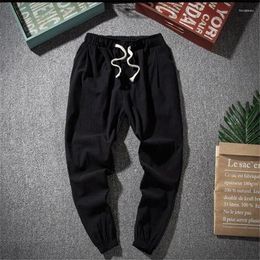 Men's Pants Men Cotton Linen Harem Trousers 2022 Summer Solid High Drawstring Waist Ankle-Length Large Size M-6XL 7XL