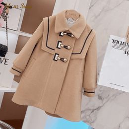 Coat Baby Girl Boy Vintage Woollen Jacket Winter Spring Autumn Child Tweed Boutique outwear Solid Colour Clothes 3 14Y 221122