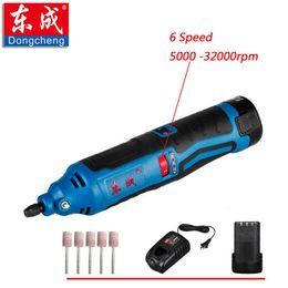 Adjustable Speed 12V Cordless Die Grinder 6 Speed Rechargeable Mini Grinder 5000-32000rpm 2 Pieces 2.0Ah Battery 3.2mm Chuck DCSJ10