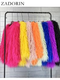 Women's Fur Faux ZADORIN Winter Mid Long Coat Women Korean Fashion Candy Colour Sleeve Fluffy Sheep Jacket Black Pink 221123