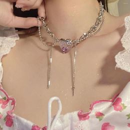 Cara doce doce de cristal roxo coração colar de clavícula para mulheres meninas y2k colares de jóias de moda acessórios de jóias presentes por atacado