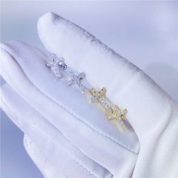 Unisex Men Women Charming Earrings Gold Plated S925 Sterling Silver Moissanite Mini Cross Earrings Studs Nice Gift