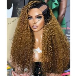 1x4 Opening U Part Human Hair Wigs for Women Glueless 250Density Natural Black Roots Ombre Honey Blonde Afo Kinky Curly Wigs