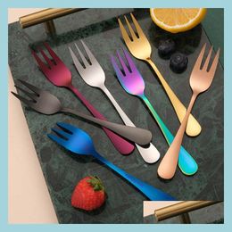 Forks Stainless Steel Forks Home Kitchen Dining Flatware Gold Dessert Fruit Fork Cutlery Set For Party Event Drop Delivery Garden Bar Dhgy4