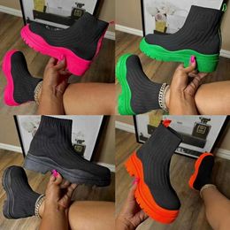Women s Boots Socks 2022 Autumn New Large Candy Colour High Elastic Fly Woven Breathable Medium Tube Thick Soled Shoes 221123