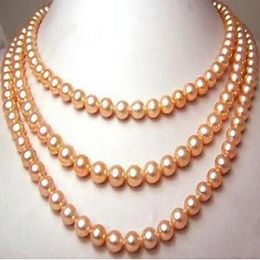 New Beautiful Jewelry 8-9MM SOUTH SEA PINK PEARL NECKLACE 50"