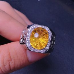 Cluster Rings BOCAI 2022 Trendy S925 Silver Inlaid Firework Natural Citrine Men's Ring Personalized Couples Christmas Gift