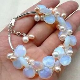 Exquisite Jewellery Moonstone white pink Freshwater Pearl bracelet