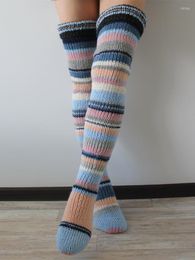 Women Socks Womens Color Stripe Knitted Stockings Kawaii Gothic Thigh High Over The Knee Long Autumn Winter