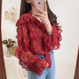 Women's Jumpsuits Rompers Vy1222 spring summer autumn women fashion casual chiffon shirt woman female OL vintage long sleeve collar blouse 221123