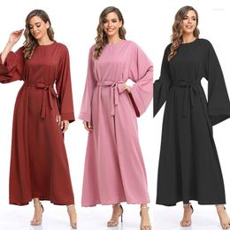 Ethnic Clothing Fashion Women Casual Solid Color Muslim Dress Worship Lace Up Spring Autumn Middle East Abaya Dubai Islamic Femme