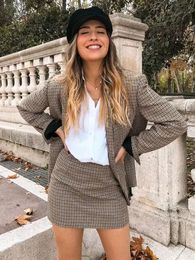 Two Piece Dres Plaid Autumn 2 Set Blazer High Waist Skirt Office Lady Jacket Suits Sold Separately Women's Costumes 221122