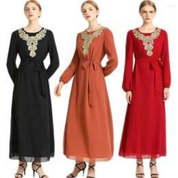 Ethnic Clothing Muslim Women Long Dress Solid Colour Appliques Elegant Bowknot Dubai Abaya Arabic Middle East Islamic Maxi Robe Gown