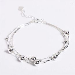 Link Bracelets Season Gate Silver Colour Personality Sweet Smooth Multiple Round Balls Adjustable Size Chain For Woman SB042