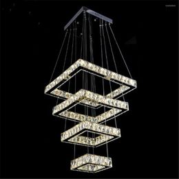 Chandeliers Modern Square Chandelier Long Rectangle Crystals LED Lamp Hanging Light Fixtures Adjustable Cristal Lustre Lighting