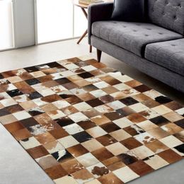 Carpets American Style Cowhide Skin Fur Handmade Seamed Patchwork Rug Chequer Carpet For Living Room Office Decoration Mat