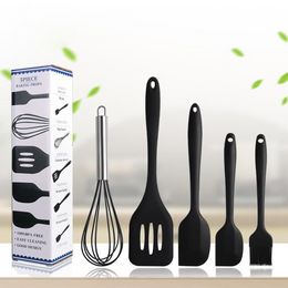 5pcs/lot Silicone Cooking Tool Sets Includes Small Brush Scraper Large Scraper Egg Beater Spatula for Baking and Mixing Wholesale B1123