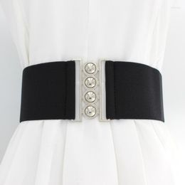 Belts Women Button Metal Waist Cover Seal Stretch Elastic Corset Waistband For Dress Decorate Party Cummerbunds Buckle 7.5cm Wide Belt