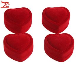 heart shaped boxes wholesale packaging UK - Mini Cute Red Carrying Cases Foldable Red Heart Shaped Ring Box For Rings Lid Open Velvet Display Box Jewelry Packaging 24Pcs 9669472