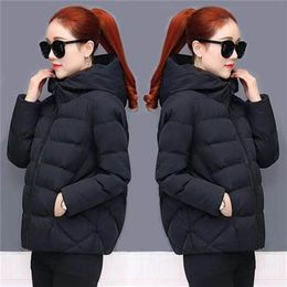 Mulheres para baixo parkas preto moda puffer casacos inverno com capuz casaco de algodão solto jaquetas mulheres jaqueta curta casual feminino outwear 221123