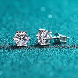 Stud KNOBSPIN Earrings 14K White Gold Plated Sterling Silver D VVS1 Lab Diamond 6 Claws Round Ear s For Women 221119