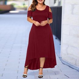 Men's Hoodies Dress Women Summer Cotton Women's Casual Plus Size O-neck Solid Colour Off-shoulder Short Sleeve